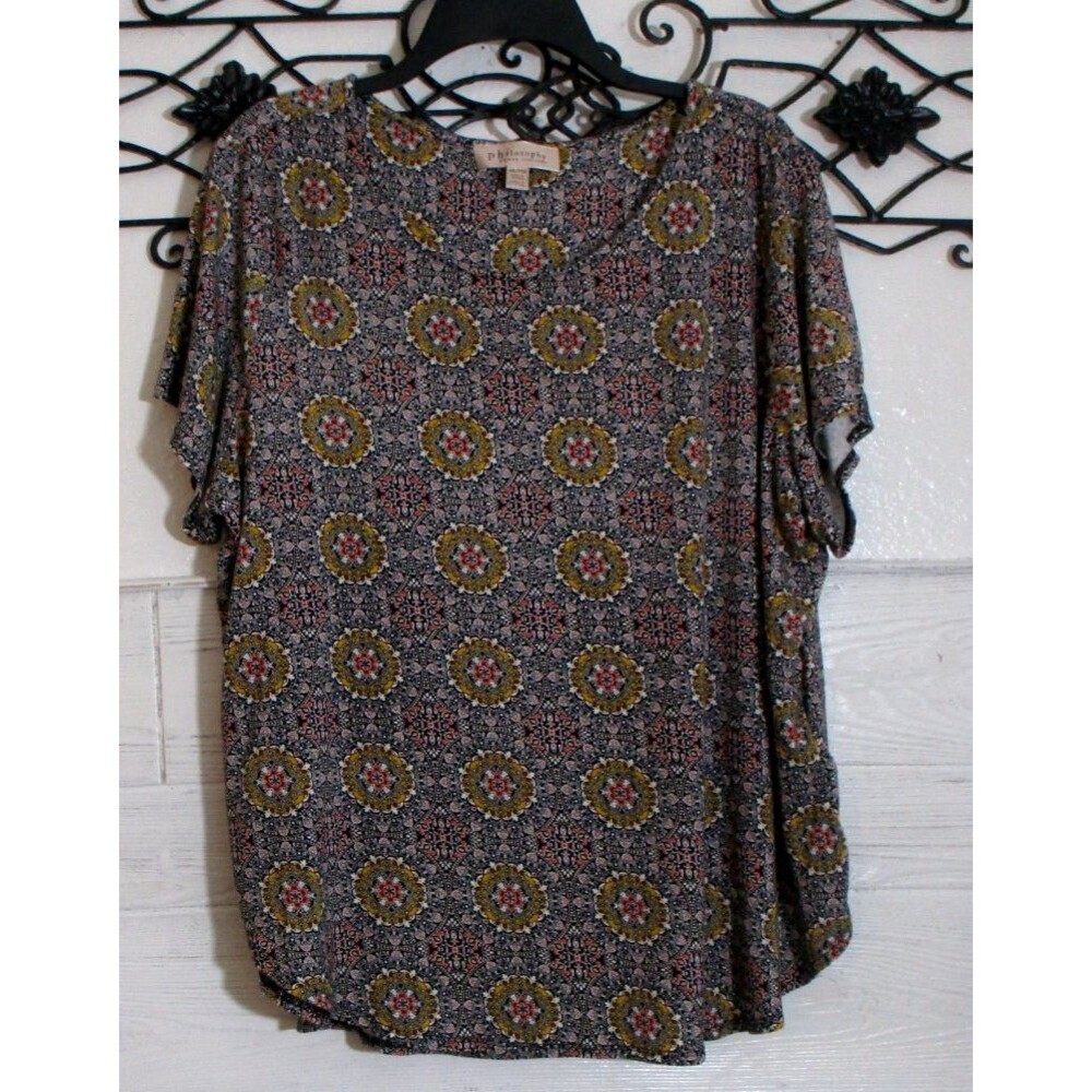 Philosophy Women's Knit Top Size 2X Short Sleeve Multicolored Round Neck